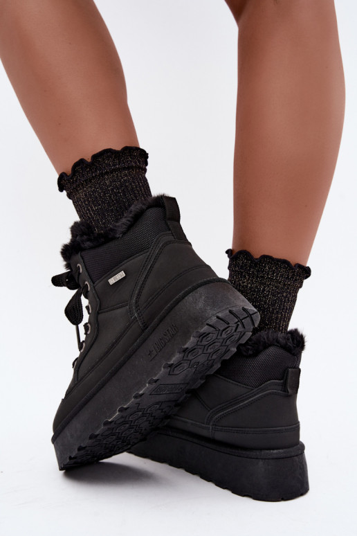 Botas de neve femininas pretas com atacadores e pelo Big Star UU274167