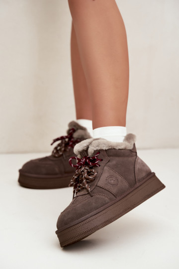 Botas de neve femininas em camurça sintética com atacadores Big Star UU274313 cor castanho 2