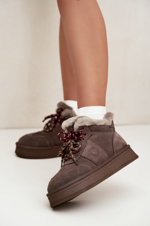 Botas de neve femininas em camurça sintética com atacadores Big Star UU274313 cor castanho