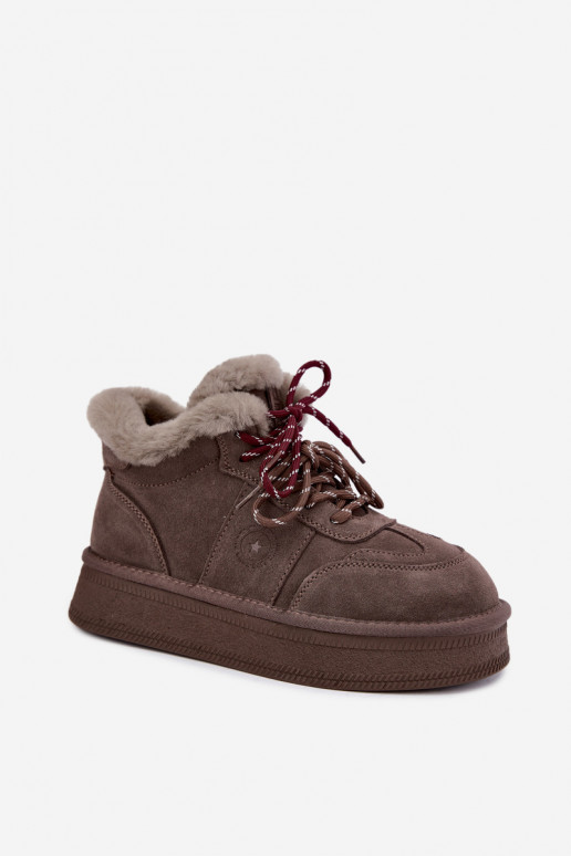 Botas de neve femininas em camurça sintética com atacadores Big Star UU274313 cor castanho
