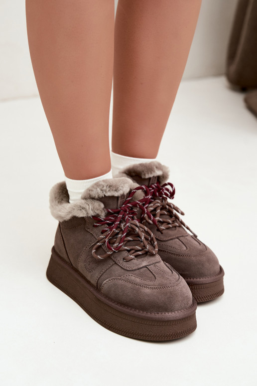 Botas de neve femininas em camurça sintética com atacadores Big Star UU274313 cor castanho