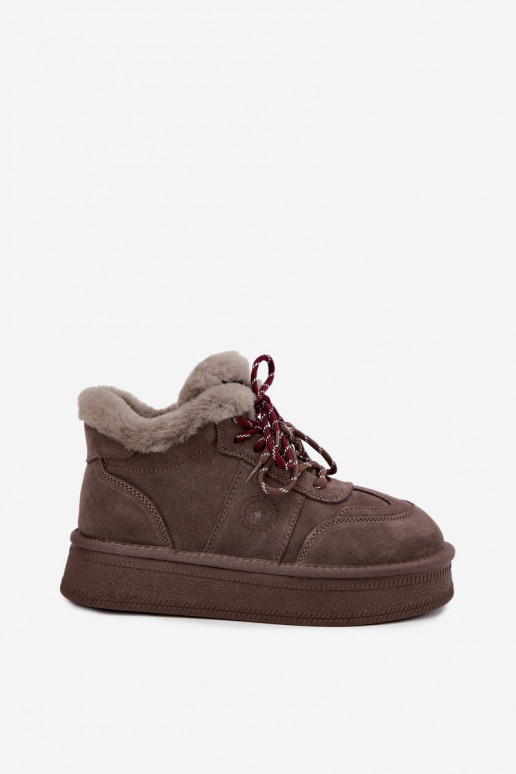Botas de neve femininas em camurça sintética com atacadores Big Star UU274313 cor castanho