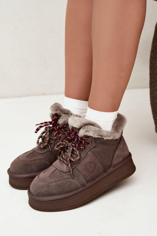 Botas de neve femininas em camurça sintética com atacadores Big Star UU274313 cor castanho