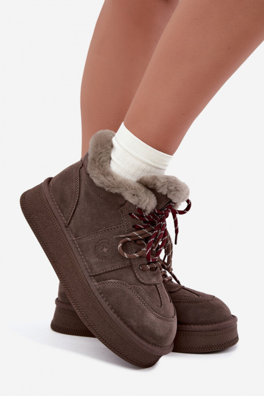 Botas de neve femininas em camurça sintética com atacadores Big Star UU274313 cor castanho