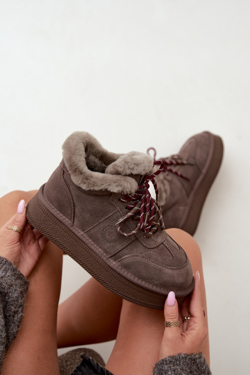 Botas de neve femininas em camurça sintética com atacadores Big Star UU274313 cor castanho