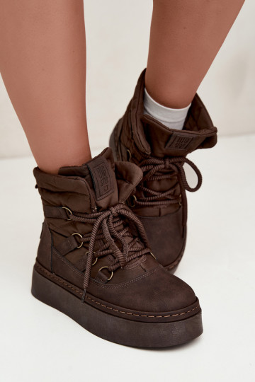 Botas de inverno com atacadores e plataforma Big Star UU274191 cor chocolate