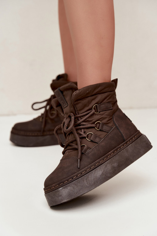 Botas de inverno com atacadores e plataforma Big Star UU274191 cor chocolate
