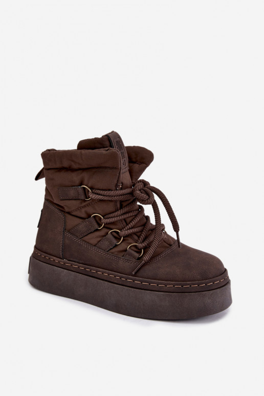 Botas de inverno com atacadores e plataforma Big Star UU274191 cor chocolate