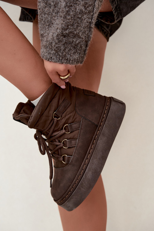 Botas de inverno com atacadores e plataforma Big Star UU274191 cor chocolate