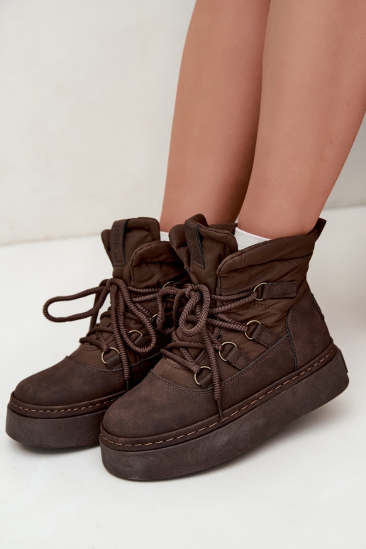 Botas de inverno com atacadores e plataforma Big Star UU274191 cor chocolate