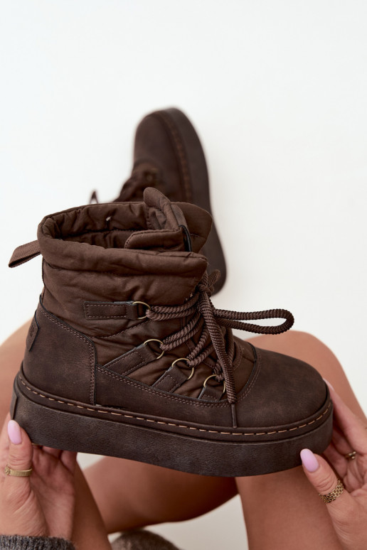 Botas de inverno com atacadores e plataforma Big Star UU274191 cor chocolate