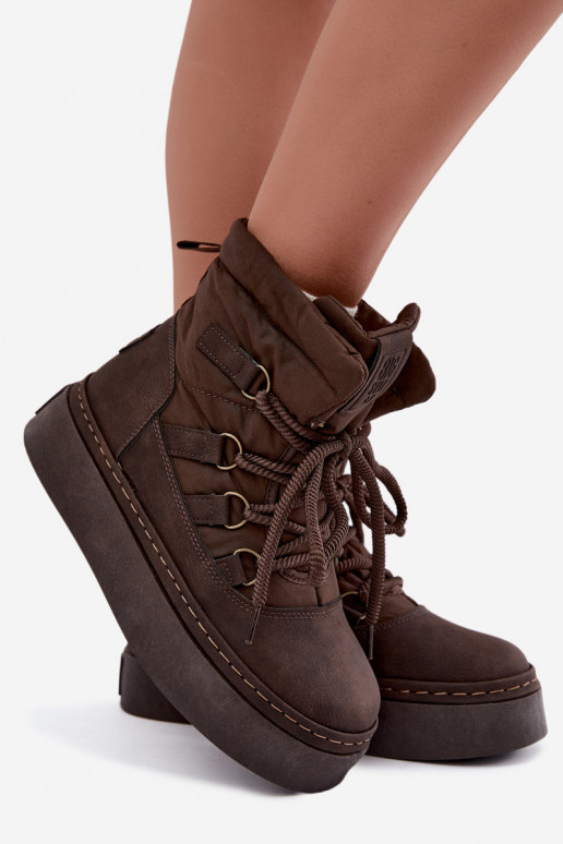 Botas de inverno com atacadores e plataforma Big Star UU274191 cor chocolate