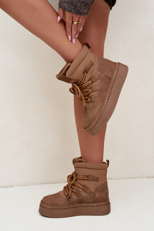 Botas de inverno com atacadores e plataforma Big Star UU274190 cor castanho