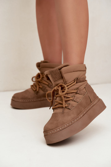 Botas de inverno com atacadores e plataforma Big Star UU274190 cor castanho 2