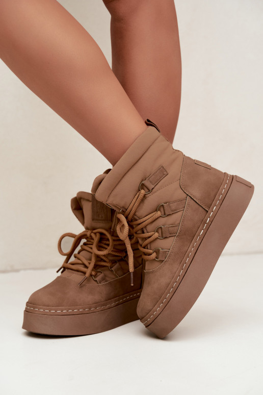 Botas de inverno com atacadores e plataforma Big Star UU274190 cor castanho