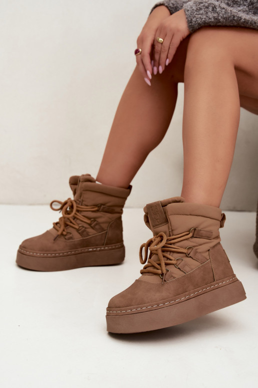Botas de inverno com atacadores e plataforma Big Star UU274190 cor castanho