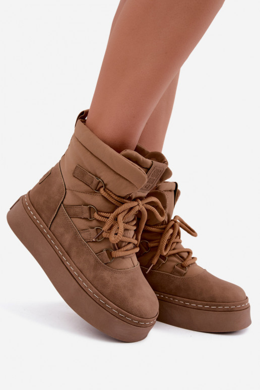 Botas de inverno com atacadores e plataforma Big Star UU274190 cor castanho