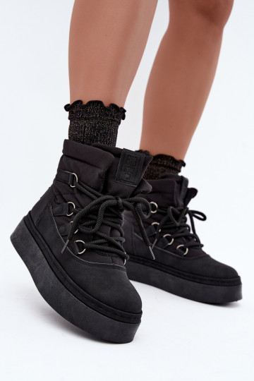 Botas de inverno com atacadores e plataforma Big Star UU274189 cor preta