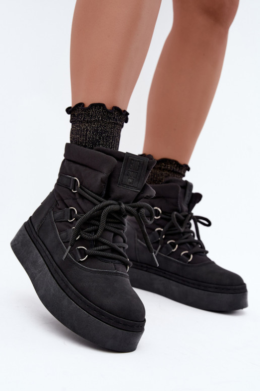 Botas de inverno com atacadores e plataforma Big Star UU274189 cor preta