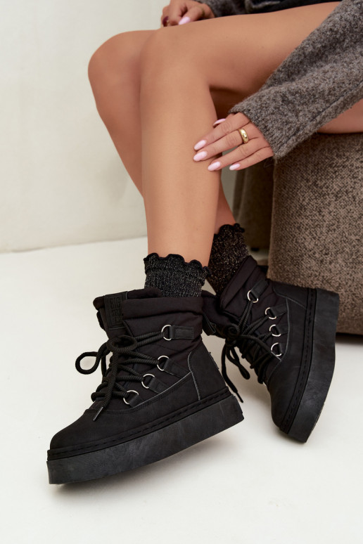 Botas de inverno com atacadores e plataforma Big Star UU274189 cor preta