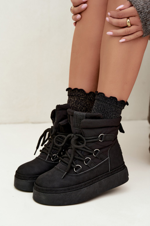 Botas de inverno com atacadores e plataforma Big Star UU274189 cor preta