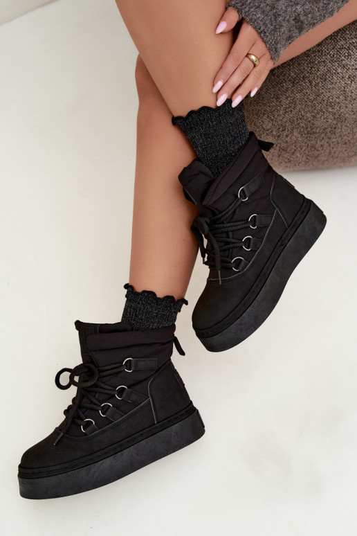 Botas de inverno com atacadores e plataforma Big Star UU274189 cor preta