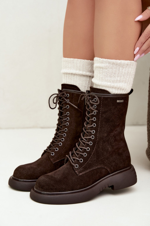 Botins de trabalho isolados em camurça sintética Big Star UU274612 cor chocolate