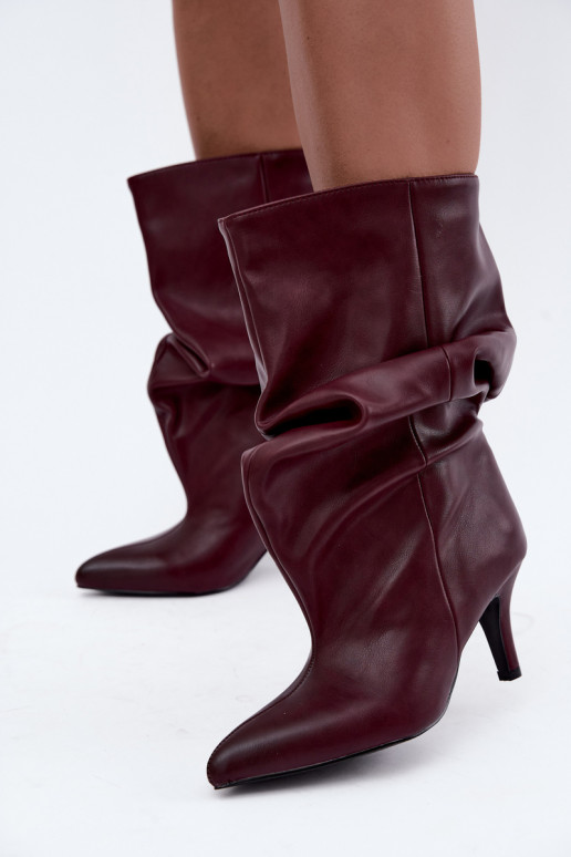 Botins slouchy com salto em bordô Gelra
