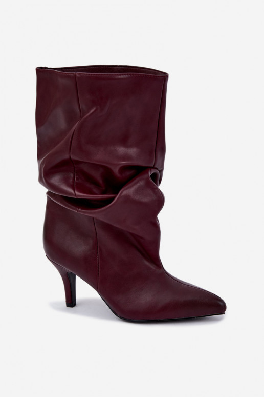 Botins slouchy com salto em bordô Gelra