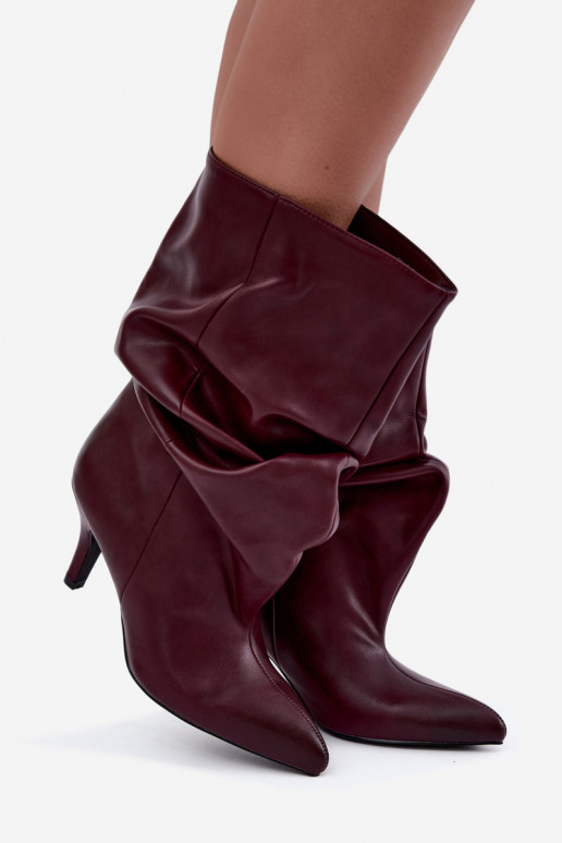 Botins slouchy com salto em bordô Gelra