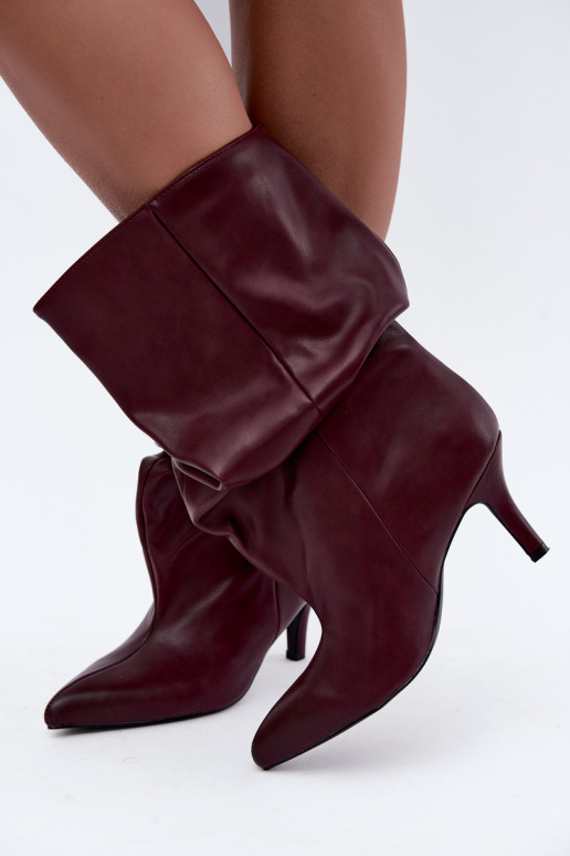 Botins slouchy com salto em bordô Gelra