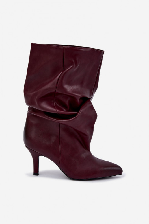 Botins slouchy com salto em bordô Gelra