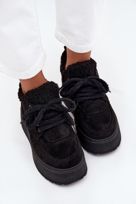 Botas de neve femininas em plataforma com pelo na cor preta Luma