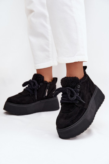 Botas de neve femininas em plataforma com pelo na cor preta Luma 2