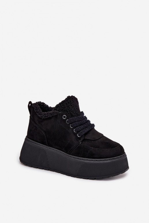 Botas de neve femininas em plataforma com pelo na cor preta Luma
