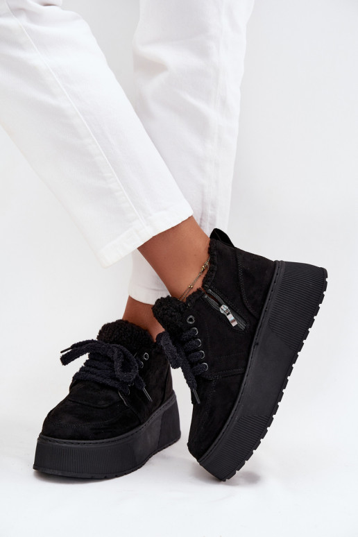 Botas de neve femininas em plataforma com pelo na cor preta Luma
