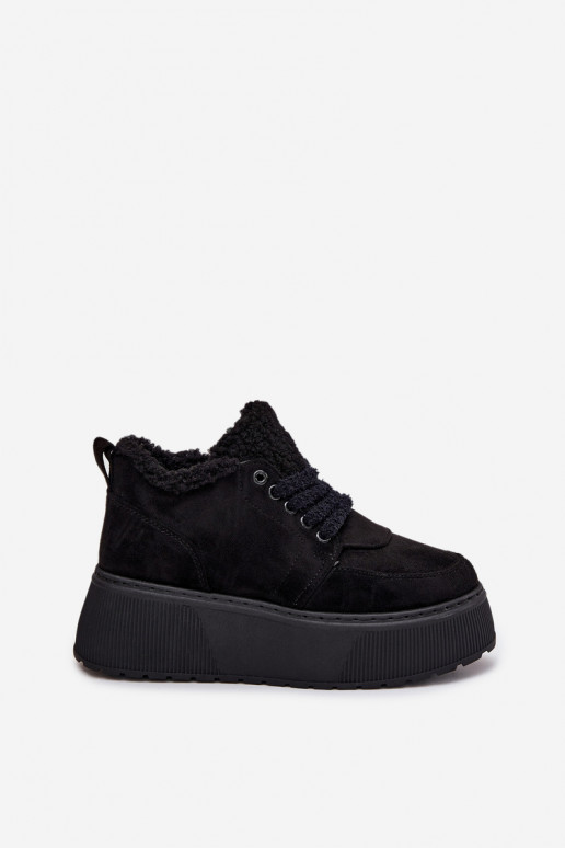 Botas de neve femininas em plataforma com pelo na cor preta Luma