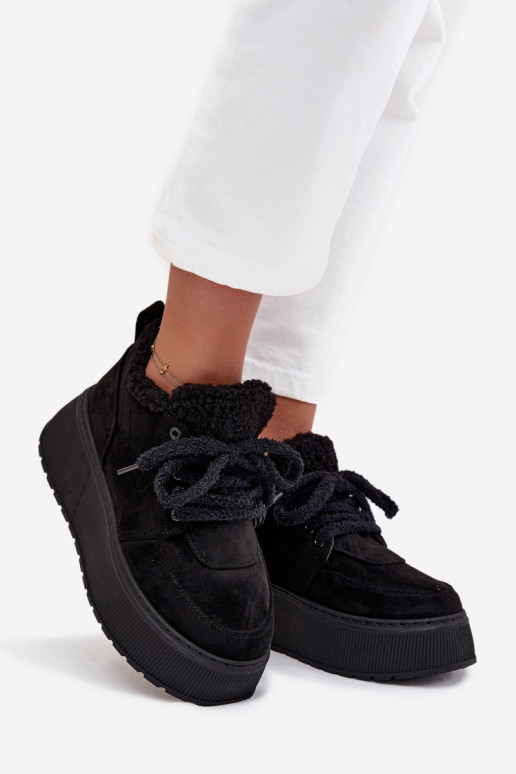 Botas de neve femininas em plataforma com pelo na cor preta Luma