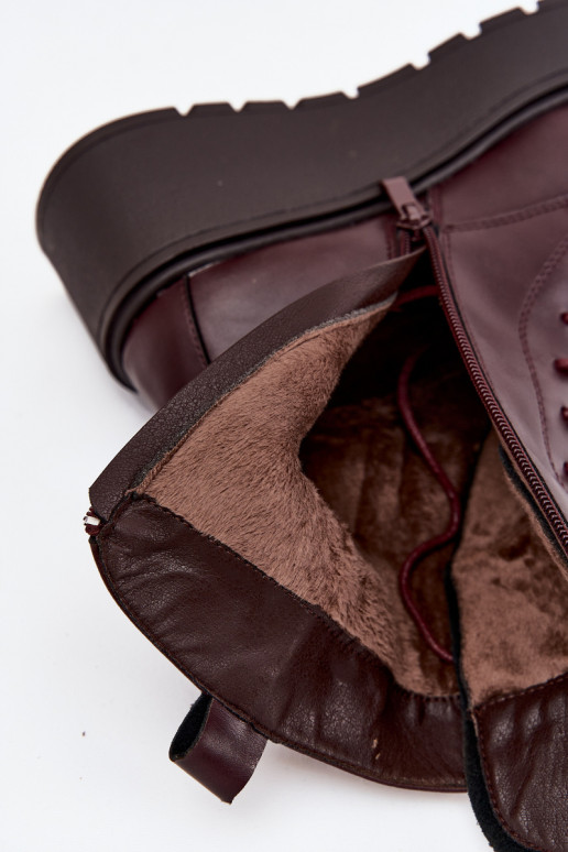Botins de couro femininos com ornamentos forrados em bordô Ulrika