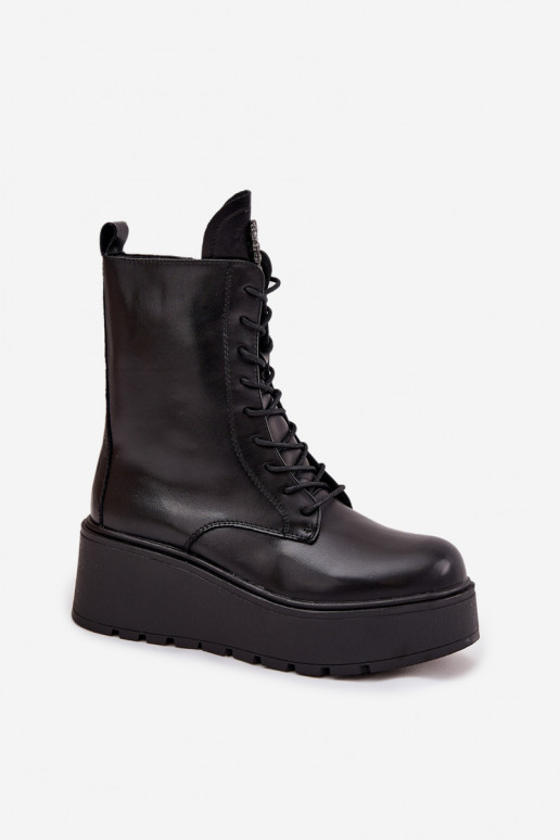 Botins de couro femininos com ornamentos forrados em preto Ulrika