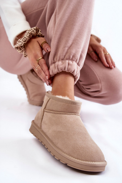 Botas de neve baixas femininas em camurça sintética na cor marfim Shelie