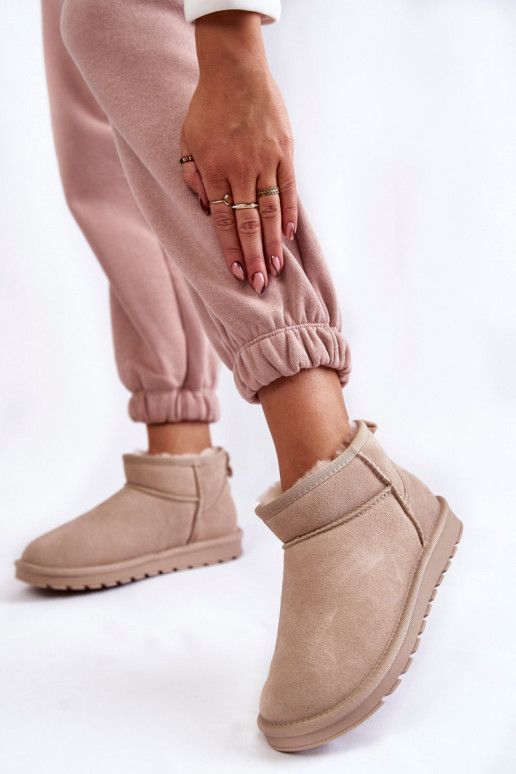 Botas de neve baixas femininas em camurça sintética na cor marfim Shelie