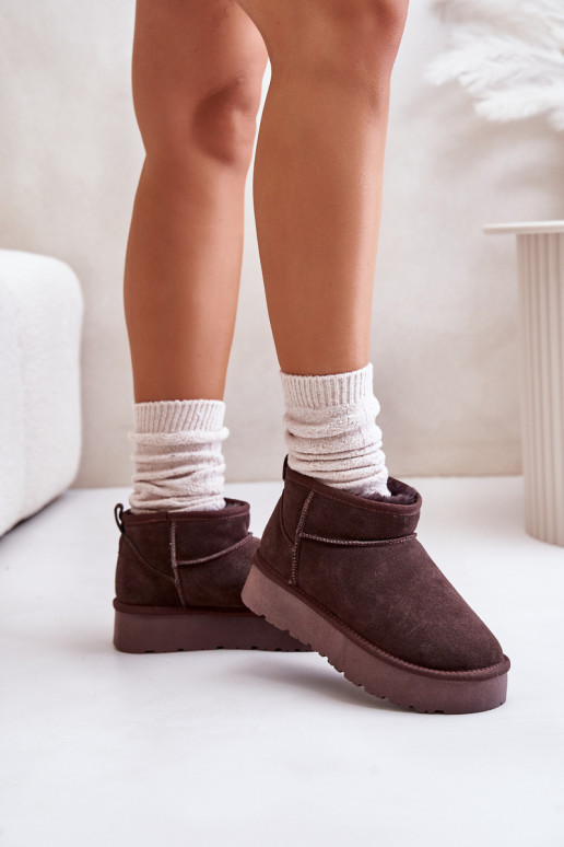 Botas de neve baixas femininas em camurça sintética na cor marrom Nucca