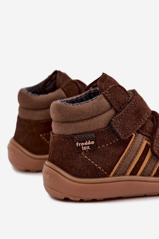 Calçado infantil de camurça sintética Barefoot FRODDO G3110285-3 castanho