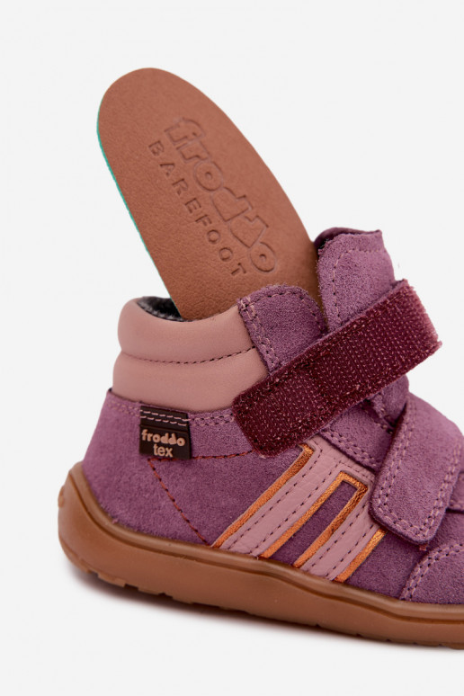 Calçado infantil de camurça sintética Barefoot FRODDO G3110285-12 roxo