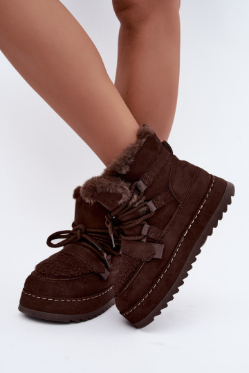 Botas de inverno com atacadores e plataforma em chocolate Coraliah