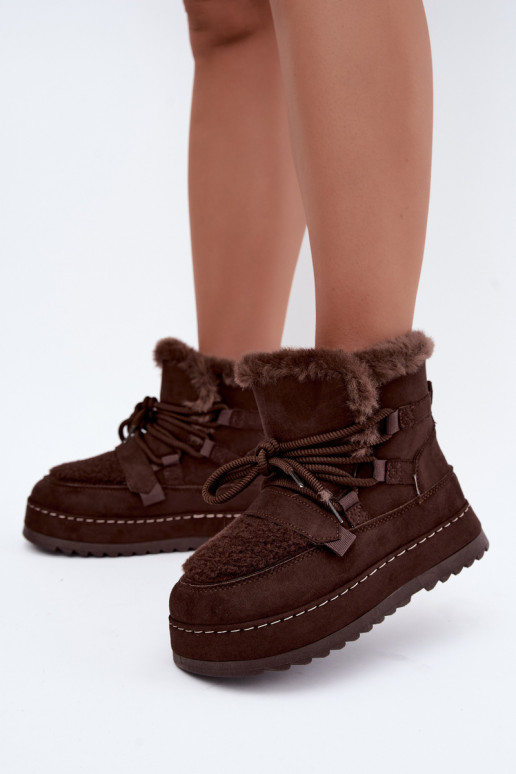 Botas de inverno com atacadores e plataforma em chocolate Coraliah