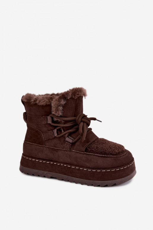 Botas de inverno com atacadores e plataforma em chocolate Coraliah