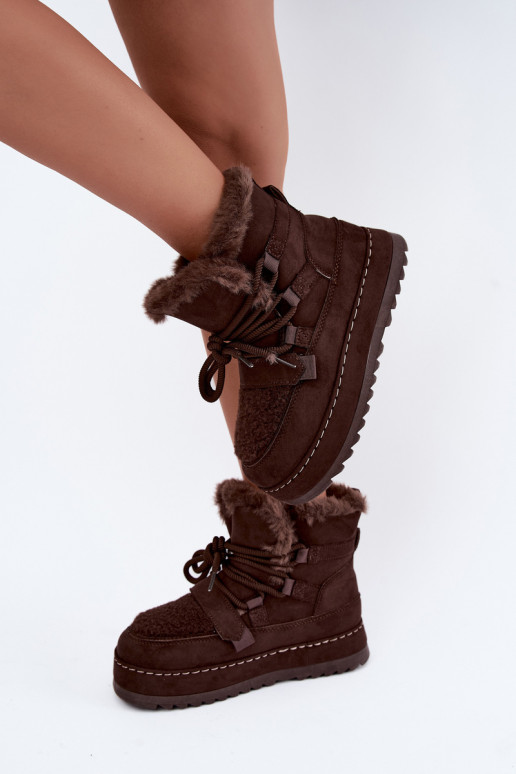 Botas de inverno com atacadores e plataforma em chocolate Coraliah