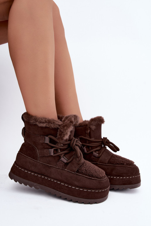 Botas de inverno com atacadores e plataforma em chocolate Coraliah